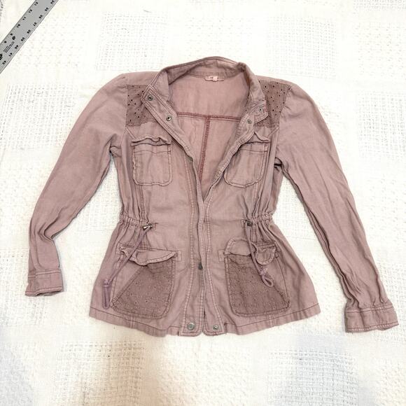 Maurices medium linen eyelet cinch waist utility jacket C2 3018 - Picture 10 of 11